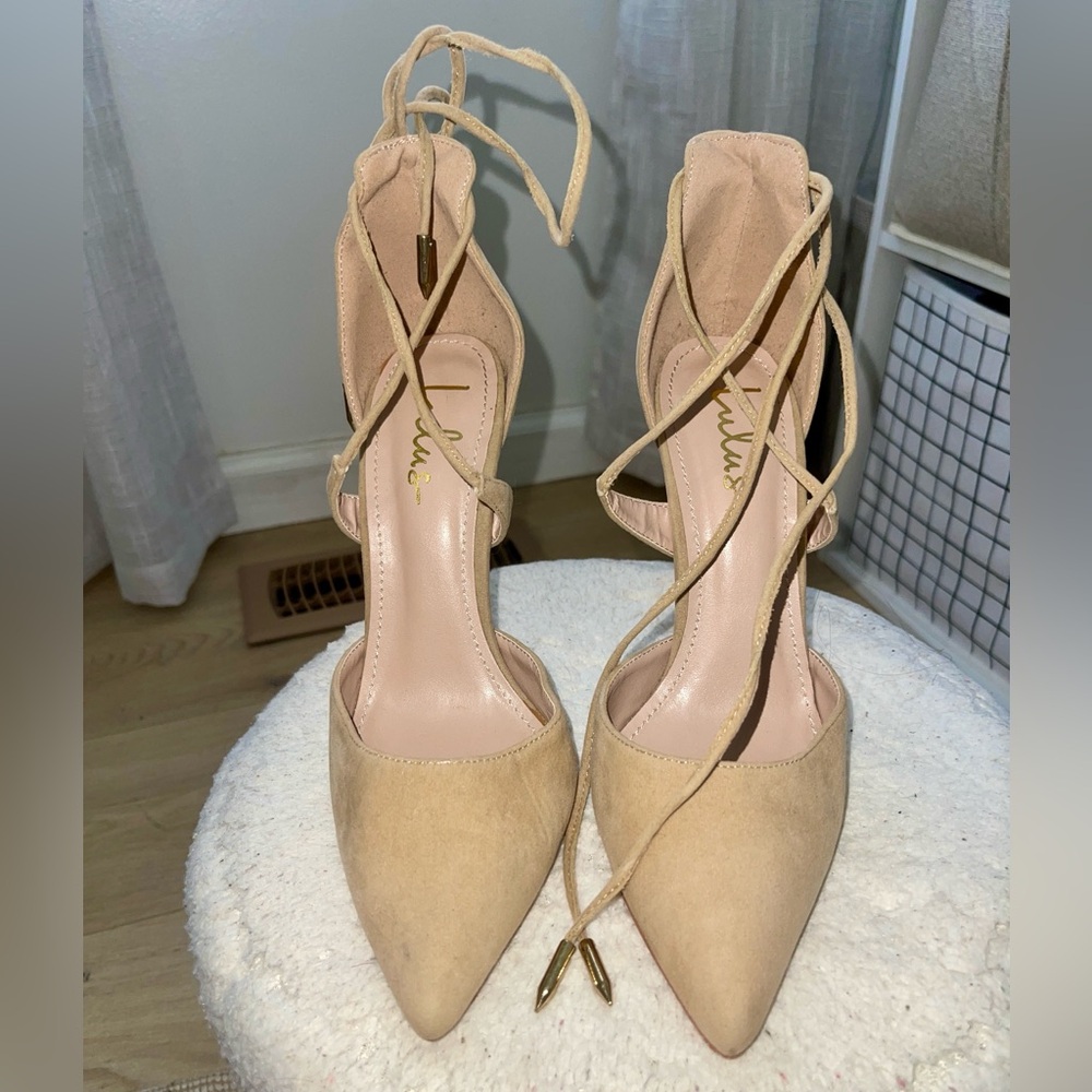 Lulu's Beige Lace-Up suede beige Heels